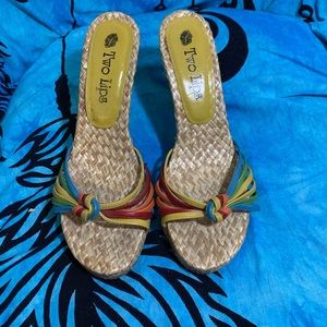 Two Lips Multi-colored Heeled Sandals Size 10